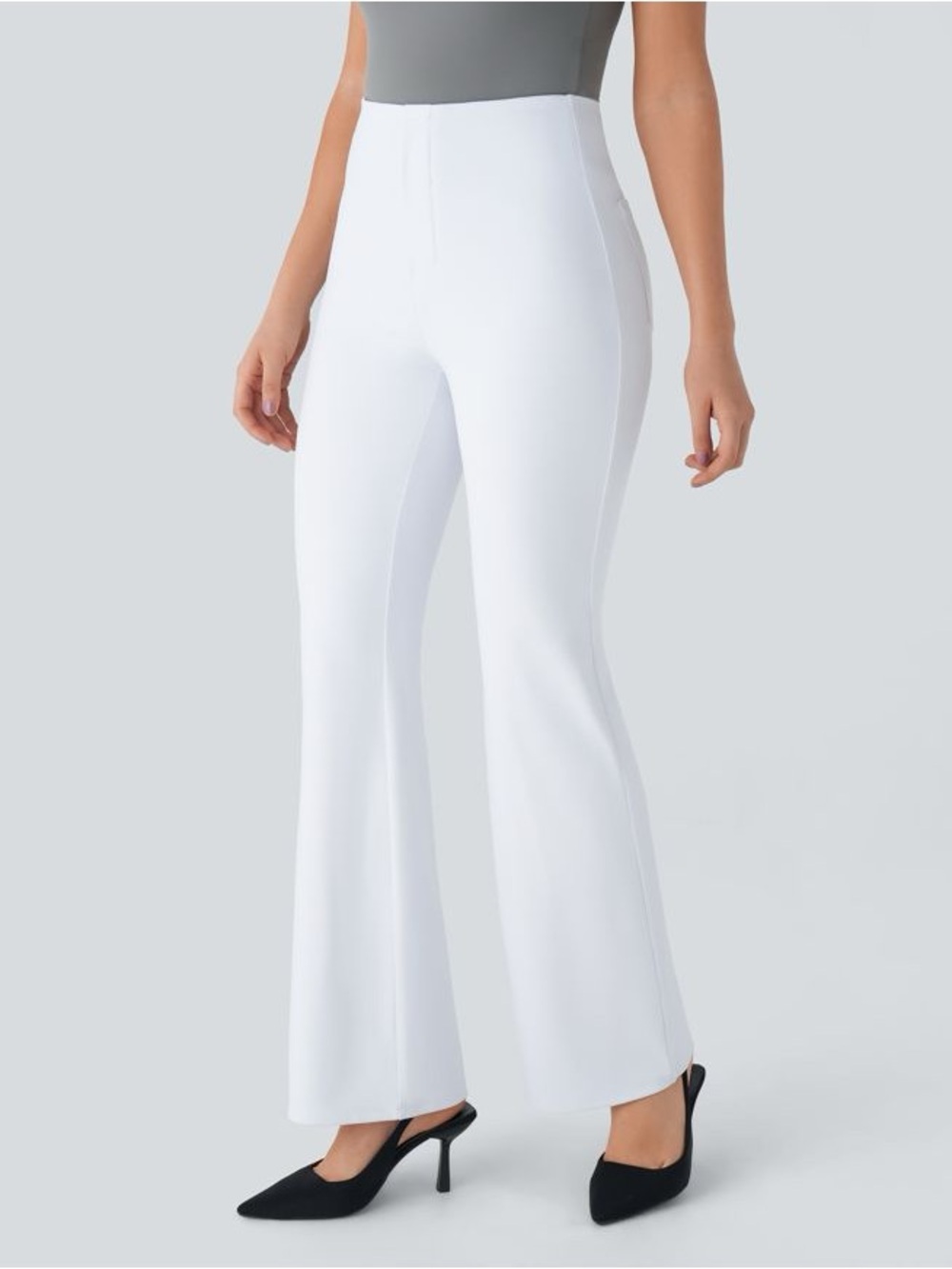 Halara Flex High Waisted Back Side Pocket Flare Work Pants White XL PETITE NWT